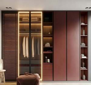 Armoire moderne BALOM sur mesure pour toute la maison |   Porte en bois massif de couleur bordeaux + verre |   Armoire de chambre à coucher haute capacité - Product Image 5