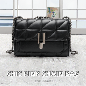 Bolso de Hombro Oujia de Moda, Tipo Bandolera, con Diseño de Rejilla, Cierre de Cremallera, Cadena y Material de PU, para Mujer, Todas las Temporadas - Product Image 2