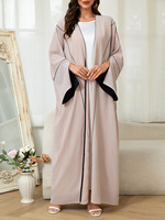 Robe élégante Abaya ouverte réversible beige noir à manches longues avec nœud à la taille réglable Design double face