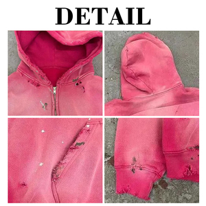 Offres ODM personnalisées : Sweat à capuche 100 % coton, style vintage français, délavé à l'acide, avec fermeture éclair rose embossée et effet délavé pour homme - Product Image 6