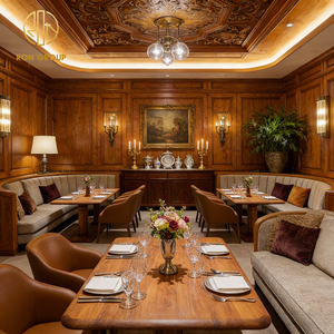 Tavolo Vintage in Legno Massello di Alta Qualità e Sedia in Pelle, Divano a U Imbottito, Arredamento per Caffè, Hotel e Ristoranti - Product Image 6