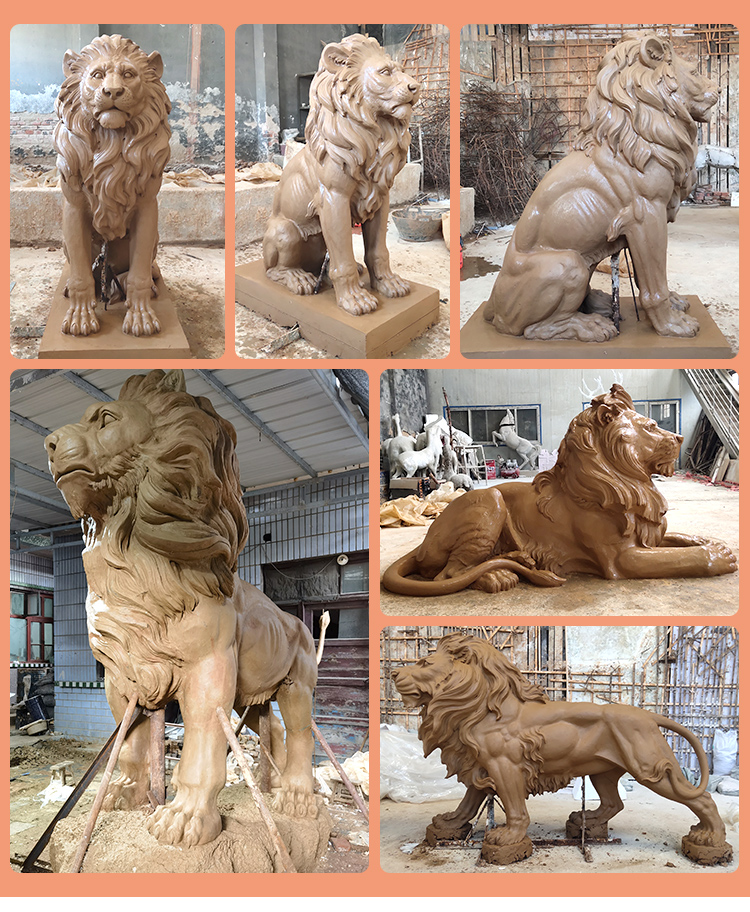 Outdoor Garden Decor Sculpture Life Size Brass Bronze Sitting Lion Statues for Sale