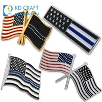 Badge personnalisé d'émail, en métal et en émail, 1 pièce, drapeau américain, drapeau national et américain, ligne bleue fine, vente en gros