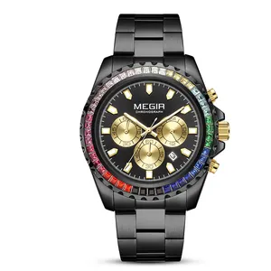 Rainbow diamond bezel fashion men wrist watch montre homme lux metal bracelet wristwatch cool men's quartz watches