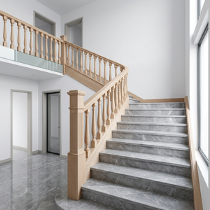 Poteau de balustrade d'escalier moderne en bois massif, main courante courbée, balustres, garde-corps, fournisseur en gros personnalisé - Product Image 2