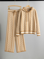Ensemble de deux pièces pour femmes, sweat-shirt à capuche en tricot jacquard et pantalon ample
