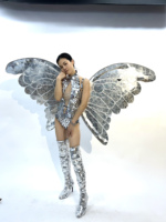 Efun Ensemble de haute qualité miroir papillon ailes d'ange modèle adulte piste argent pour femme piste performance et cosplay