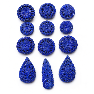 Sculpture florale Mughal en Lapis Lazuli pour pendentifs - Lot de 10 pièces - Product Image 2