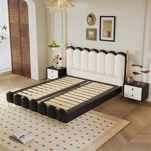 Crema stile francese retrò <span class=keywords><strong>letto</strong></span> in pelle di lusso moderno moderno e semplice ondulazione onda <span class=keywords><strong>letto</strong></span> matrimoniale <span class=keywords><strong>con</strong></span> struttura in legno per camera da <span class=keywords><strong>letto</strong></span> principale - Product Image 6