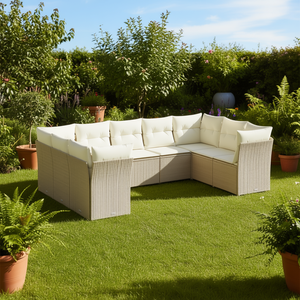 Conjunto de Sofás de Jardín de Ratán Beige, Muebles de Exterior de Diseño Contemporáneo, Cojines de Espuma de Alta Densidad, Ratán de PE Resistente a los Rayos UV - Product Image 2