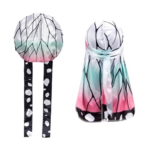 Tùy chỉnh Silky vài durag và nắp ca-pô đặt satin bonnets phim hoạt hình durags cho nam giới thiết kế durags phù hợp với bonnets