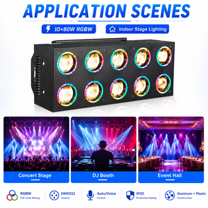 Projecteur LED 10x80W 1000W RGBW à matrice 2x5, double anneau, DMX512, automatique, vocal, Ra80, 50000h pour club, concert, DJ, scène, fond mural - Product Image 2