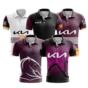 Custom Print Embroidered Logo Quick Dry Short Sleeve Polo Style Nrl Penrith Panthers Vintage Super Rugby T Shirt For Mens
