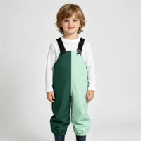 Salopette de pluie imperméable pour enfants en PU, couleur verte, avec bretelles réglables et chevilles élastiques, pour l'extérieur, écologique, OEM
