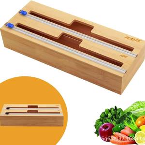 Wooden Food Wrap Cutter Box Dual Slot Plastic Foil <b>Organizer</b> Kitchen <b>Drawer</b> Storage Natural Wood Color - Product Image 1