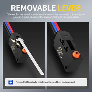 Micro-interrupteur tactile à levier long 10A 125/250VAC 5A 30VDC, étanche IP67, SPDT, avec fil 20AWG de 20cm - Product Image 4