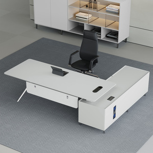 Mobiliario de oficina ejecutivo de lujo de gama alta moderno mesa de escritorio Boss CEO en forma de L con pata de aluminio cromado - Product Image 3