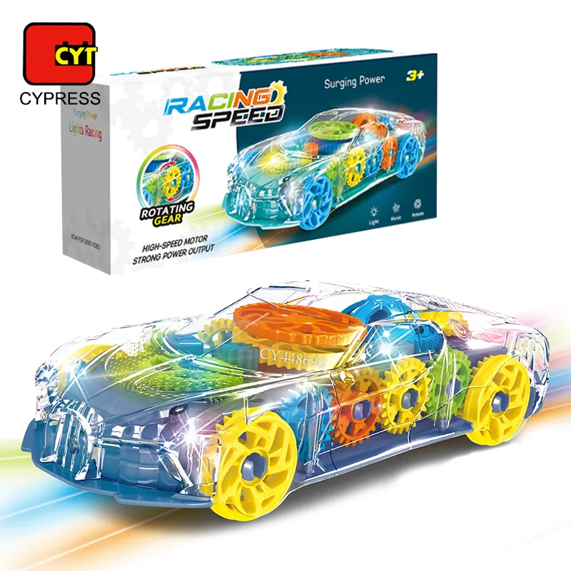 Baby Toys Visible Colored Moving Gears Electric Race Car Toy With Light And Sound For Toddlers