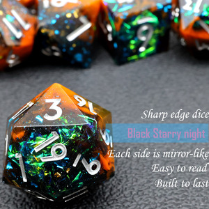 手工多面体树脂DND骰子套装，闪闪发光的黑色和橙色RPG龙骰子 & 棋盘游戏角色Play-N28 - Product Image 4