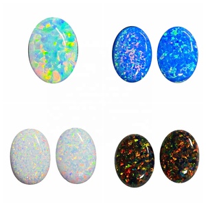 Đá quý HQ Gems hình oval mặt phẳng, kích thước lớn 13x18mm, mã OP32, đá Opal đen tổng hợp, giá tính theo gram - Product Image 1