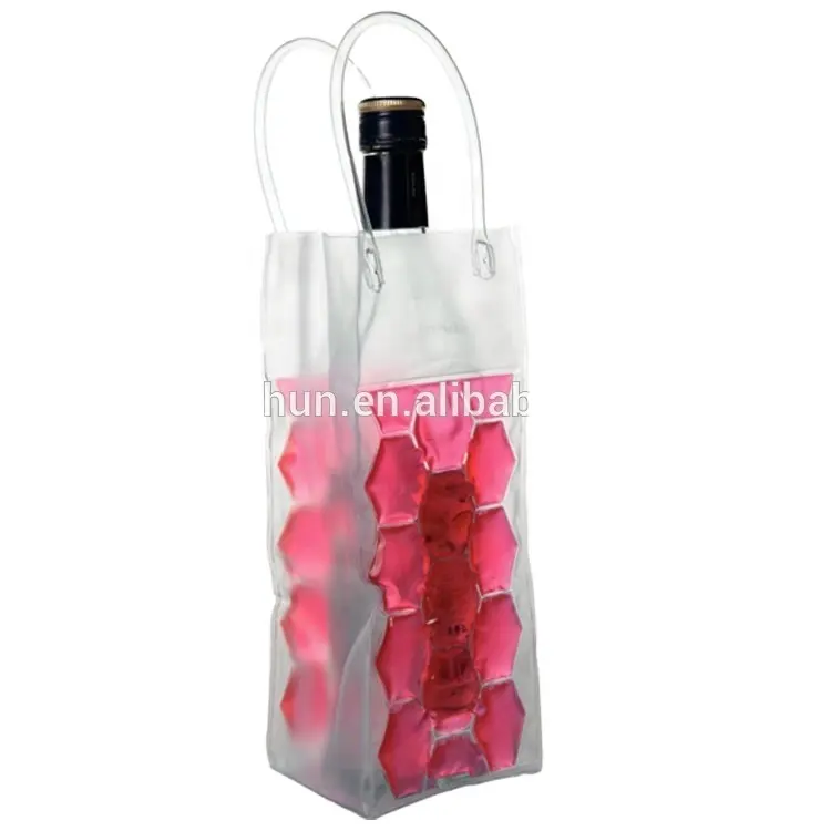 Venta caliente al por mayor de encargo reutilizable Pvc Gel frío botella de vino bolsa térmica