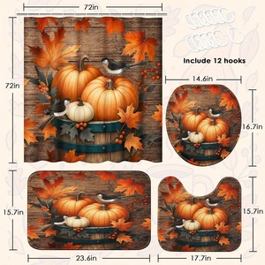 Orange Pumpkins Birds Barrel Polyester Shower <b>Curtain</b> <b>Bathroom</b> <b>Curtain</b> Digital Print Waterproof Custom Print Wholesale Modern - Product Image 3