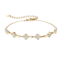 Echtes Moissanit-Blumen-Glücksklee-Armband, Trendiges Feines 925 Sterling Silber Versilbertes Schmuckstück für Geschenk und Party