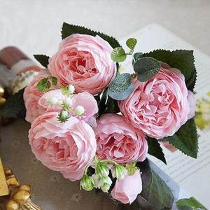 Flores artificiales de peonía, rosa de té, camelia, flores de seda falsas para decoración de bodas, hogar y jardín. - Product Image 3