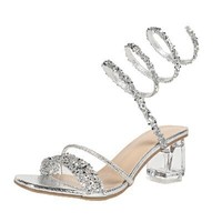 Sandales S445 pour femme, à strass en forme de cœur, escarpins à talons aiguilles avec bride de cheville en cristal, sandales de créateur pour femme