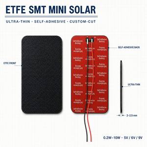 Panneau <span class=keywords><strong>solaire</strong></span> miniature SMT personnalisé 5V 6V 1W 2W 3W ETFE PET avec support adhésif pour capteur IoT, traceur GPS, lumière LED CCTV - Product Image 1