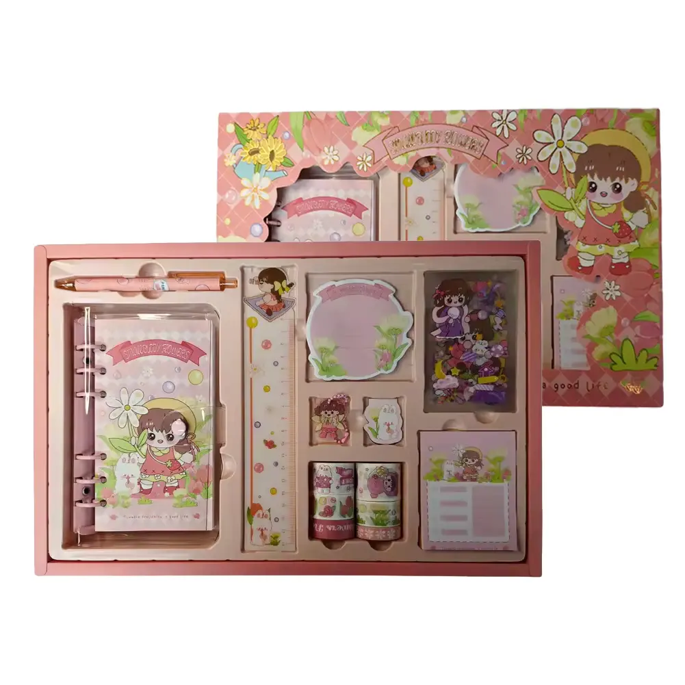 Kreatives Kawaii-Notizbuch-Set für Kinder niedlicher Schülerbedarf Geschenkbox Papiermaterial Schulaktivität Geschenk für Mädchen