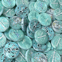 Perles rondes en acrylique bleues lumineuses gaufrées double face de 31 mm pour DIY, fabrication de stylos perlés, bijoux, accessoires de porte-clés et matériaux.