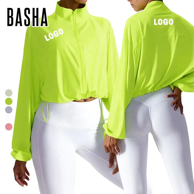 Ladies' Gym Top Long Sleeved Fluorescent Full Zipper Running Quick Drying Yoga Summer Ice Silk Sun protection Jacket