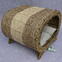 Lit pour chat en osier tressé fait main, écologique, imperméable, avec cadre en acier, logo personnalisé OEM, panier pour animaux en coton doux, pour l'extérieur