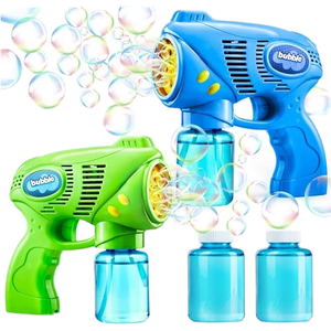 Pistola de burbujas de plástico para niños JOYIN 2 con solución de recarga de 2 botellas para favores de fiesta de 1-3 4-8 años y juguete divertido de verano - Product Image 1