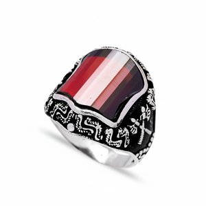 Ottoman Figures Design Rectangle Shape Garnet Gemstone Authentic <b>Men</b> <b>Ring</b> Turkish Wholesale Handmade 925 Sterling <b>Silver</b> for <b>Men</b> - Product Image 2