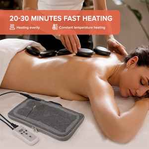 Ensemble de chauffe-pierres chaudes portables, kit de chauffe électrique numérique pour spa et salon de massage avec 12 pierres de basalte - Product Image 2