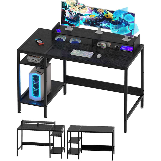 1.2M 47Inch Full Desktop RGB Laptop PC Gaming Table Ergonomic Computer Gaming Desk with Monitor Shelf and Headphone Holder