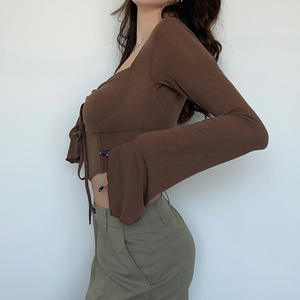 Kleines T-Shirt mit V-Ausschnitt Fishbone Waist Irregular Slim <span class=keywords><strong>Draw</strong></span> Plissee Crop Top - Product Image 6