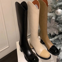Nouvelles bottes longues d'hiver pour femme, style coréen inspiré, col en V, talon épais, effet rehausseur de taille, tige haute