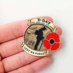 D Day 80e anniversaire émail épinglette Broche WW2 <span class=keywords><strong>Normandie</strong></span> Landing vétérans poitrine broche métal broche cadeau commémoratif Badge - Product Image 1