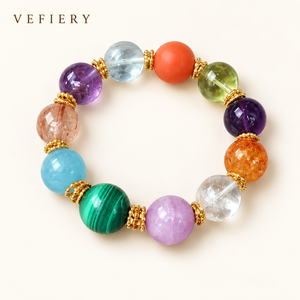 Multicolor Mixed Gemstone Bracelet with <b>Large</b> Round Crystal <b>Beads</b> - Product Image 1
