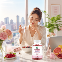 Fruitige Cranberry Gummies met vier ingrediënten, rijk aan collageen, glutathion en probiotica. Dagelijks voedingssupplement voor vrouwen.
