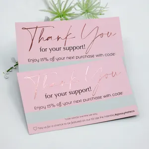 Custom Luxury Embossed Hot Stamping Rose Gold Foil Design Logo Postcard Business Card Printing Thank You Card for Small Business