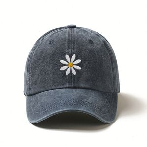 Casquette en coton lavé à 6 panneaux avec logo personnalisé, broderie marguerite, visière incurvée, respirante, fermeture métallique, douce, vente en gros directe usine - Product Image 6