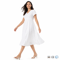 Robe midi en coton 180 GSM pour femme, décontractée, de soirée, brodée, taille empire, coupe trapèze, motif floral, confortable, logo personnalisé, OEM ODM, tailles XS-5XL