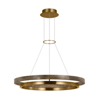 Lustre LED de luxe en laiton et bois, double anneau rond, luminaire décoratif intégré à LED