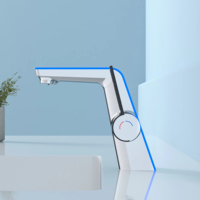 Robinet de salle de bain chromé avec affichage numérique LED, sans contact, hygiénique, à capteur intelligent pour lavabo, mitigeur automatique à capteur