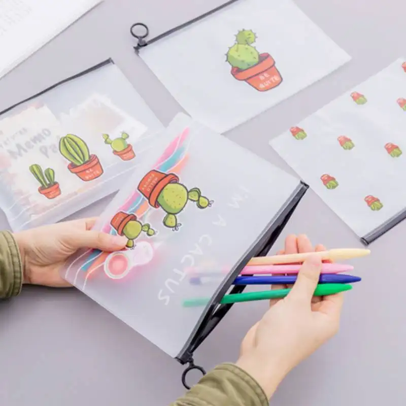 Trousse à crayons transparente mignonne Cactus pour enfants papeterie cadeau bureau fournitures scolaires Kawaii filles sac de rangement cosmétique