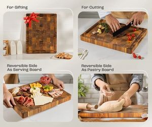 <span class=keywords><strong>Planche</strong></span> à découper en bois d'acacia massif à grain transversal avec rainure pour les jus et poignée intégrée, ustensile <span class=keywords><strong>de</strong></span> cuisine écologique, bloc <span class=keywords><strong>de</strong></span> boucher pour chefs à domicile - Product Image 6